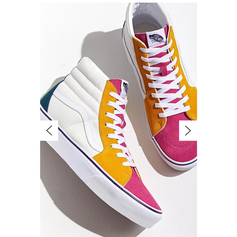 High-Top Colorblock Suede & Canvas Sneakers in Pink, Mustard, White